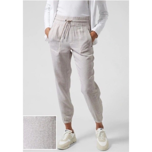 Athleta Cabo Linen Jogger Pants Micro Cheetah Beige Size 4 High Rise Coastal - Picture 2 of 16